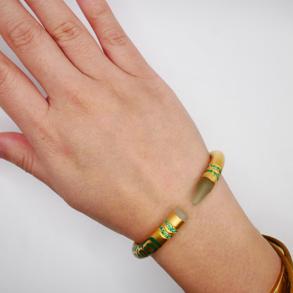 Customizable Crayon Bracelet with Nephrite and Lab Emeralds, Gold Filled, view 12