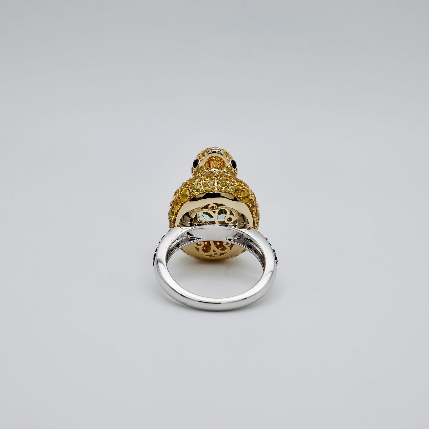 Aquamarine with Blue Sapphires Large Duckie Ring, 18K Gold