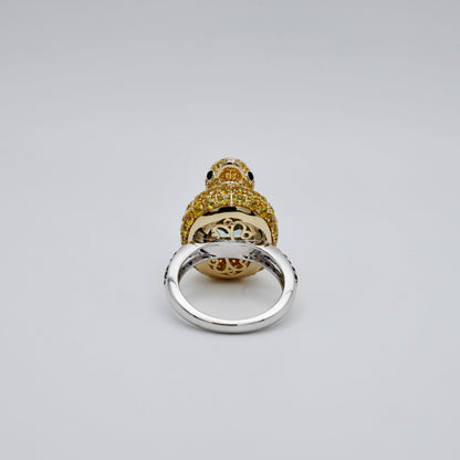 Aquamarine with Blue Sapphires Large Duckie Ring, 18K Gold