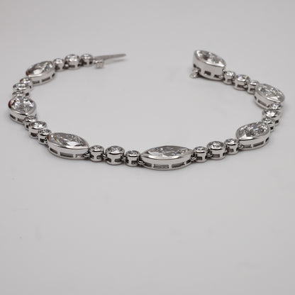 Platinum Marquise & Round Brilliant Lab Grown Diamond Tennis Bracelet - Antique or Vintage Inspired, view 7