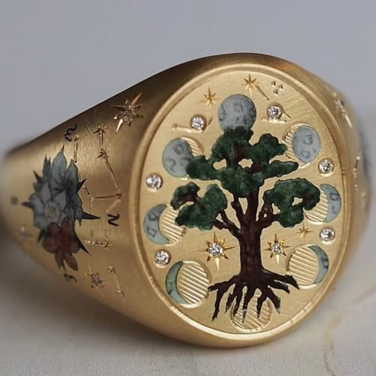 Custom Champlevé Enamel Signet Ring — Hand Painted Portrait or Any Design, 18K Gold
