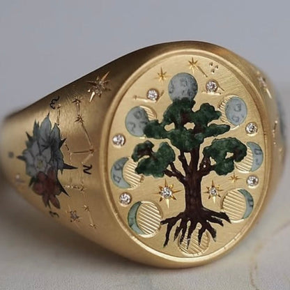 Custom Champlevé Enamel Signet Ring — Hand Painted Portrait or Any Design, 18K Gold