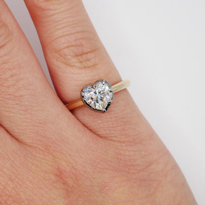 Georgian Victorian Heart Shaped Moissanite and Gold Collet Button Back Ring, view 7