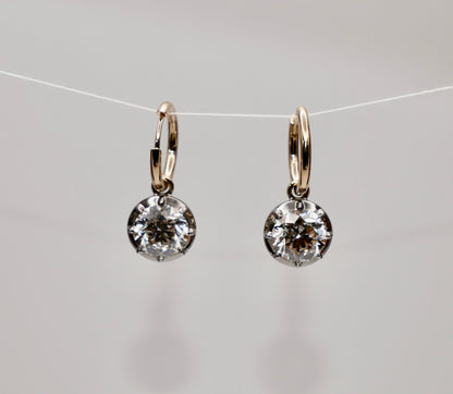 Custom Round Georgian Victorian Earrings, Lab Diamond or Moissanite, view 8