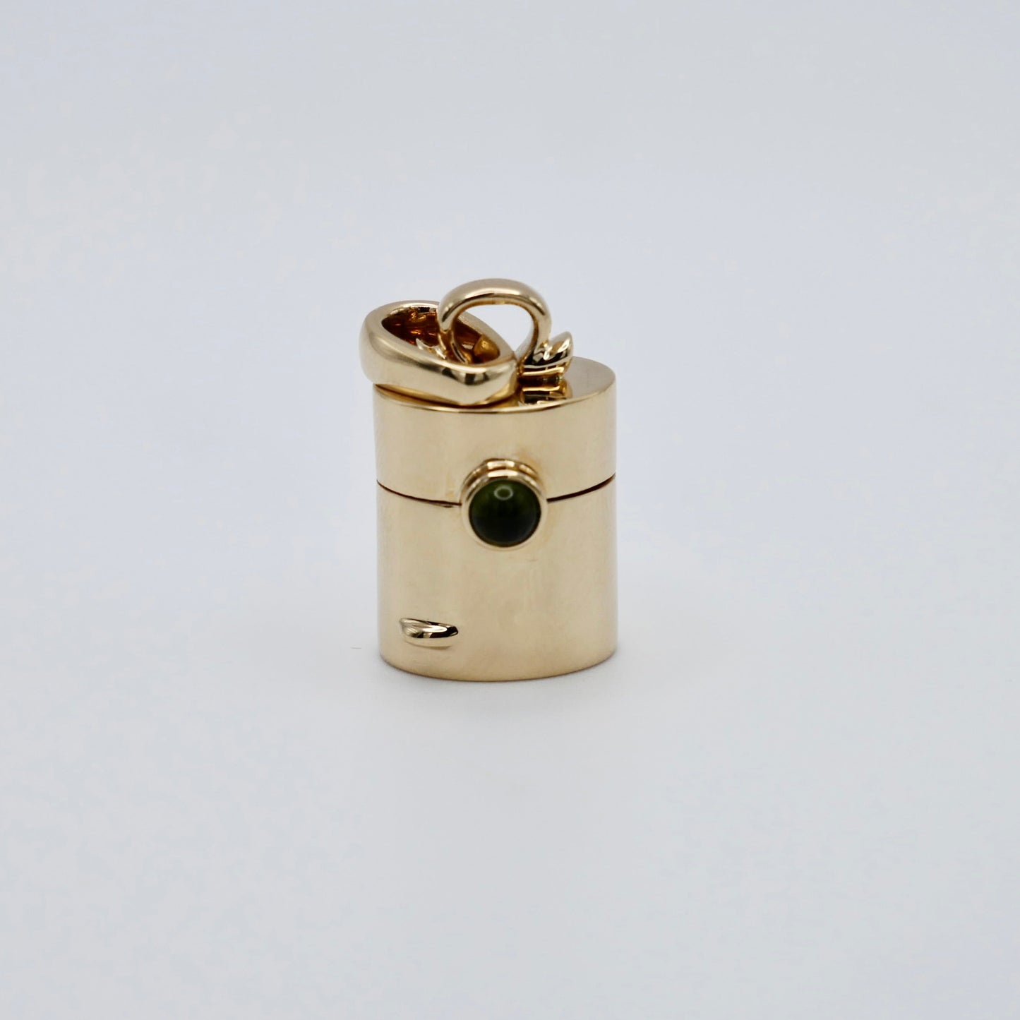 Vintage Style Pill Box Pendant Necklace with Green Tourmaline in 14K or 18K Gold