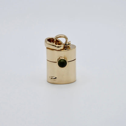 Vintage Style Pill Box Pendant Necklace with Green Tourmaline in 14K or 18K Gold