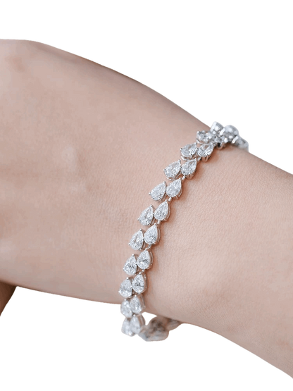Double Row Pear Tennis Bracelet - Natural Diamonds, 18K Gold, view 4