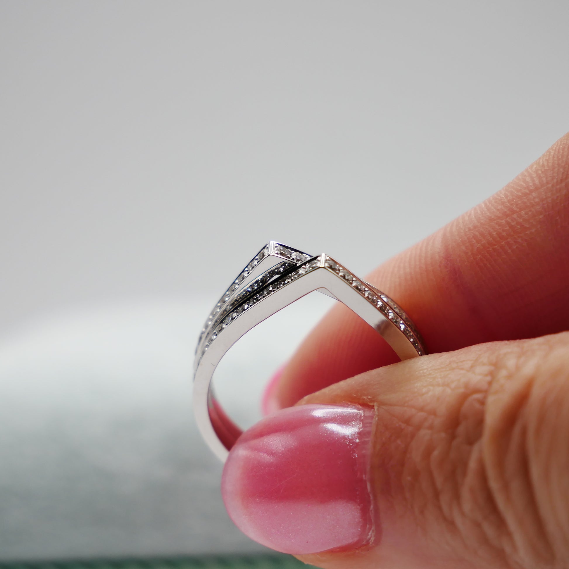 Geometric Double Band Diamond Ring in 18K White Gold with Lab Grown Diamonds | by Disco Marshmallow