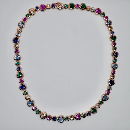 Rainbow Heart Tennis Necklace in 18K Gold Filled or 14K/18K Solid Gold