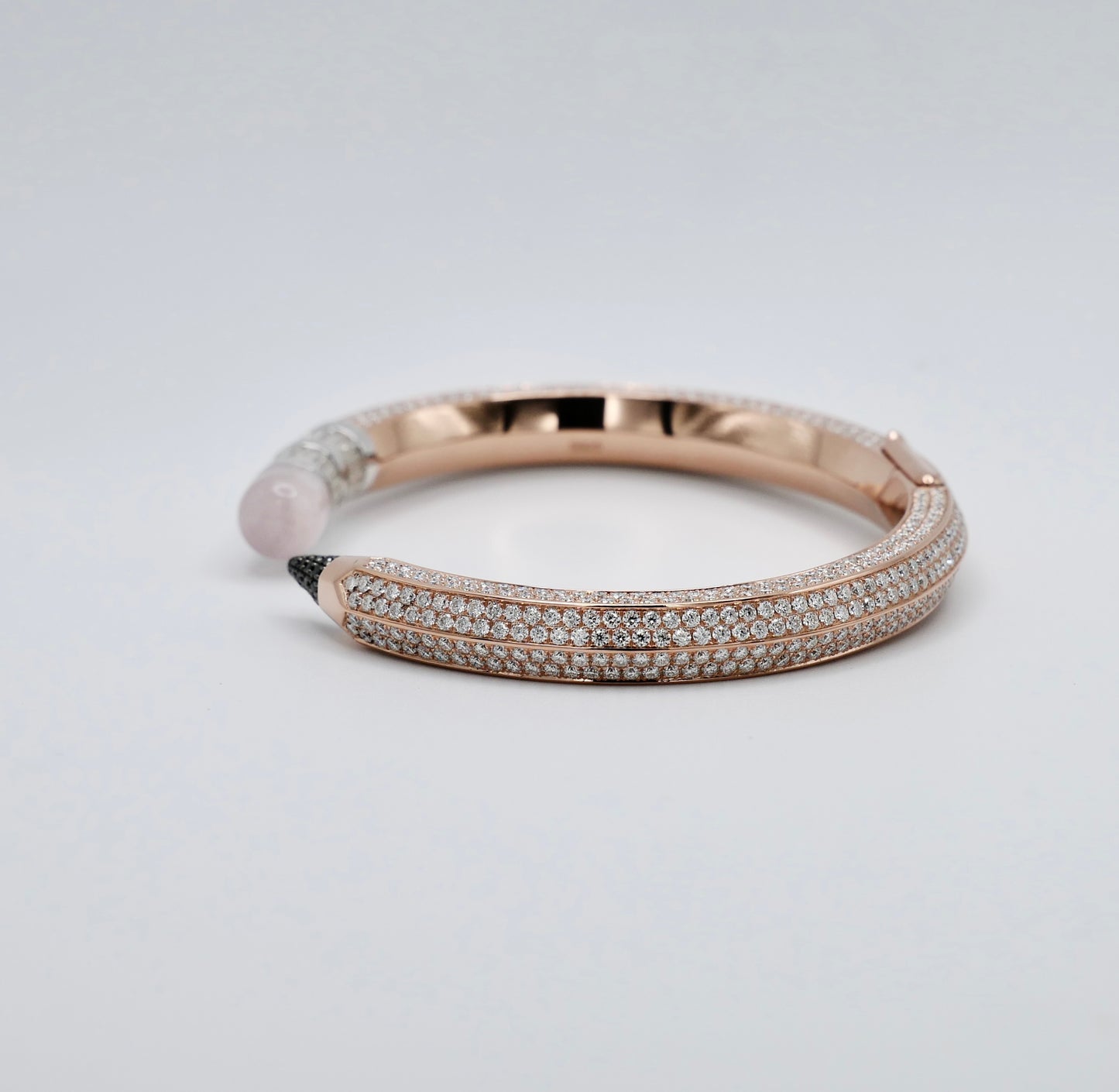 Pave Pencil Bangle with Moissanite and Pink Nephrite