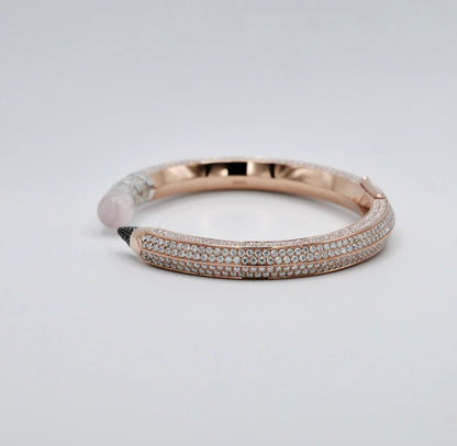 Pave Pencil Bangle with Moissanite and Pink Nephrite