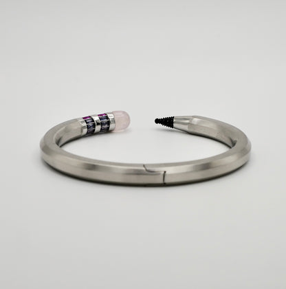 Pencil Bangle with Moissanite and Pink Nephrite, 18K Gold Filled, view 5