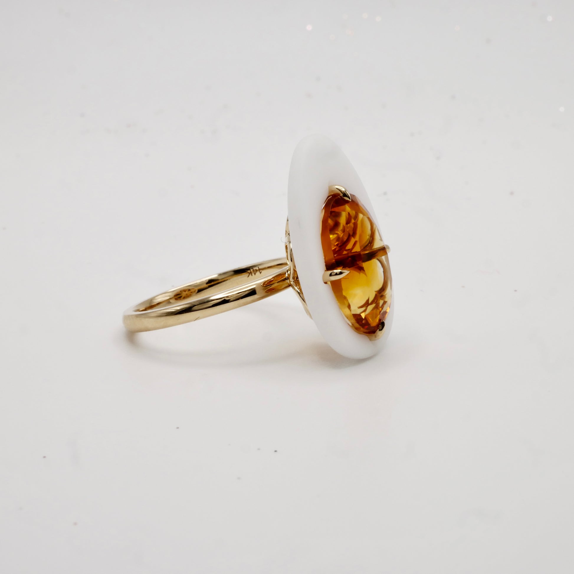 Natural Citrine Porcelain Egg Ring in 14K Yellow Gold | Statement Cocktail Ring | November Birthstone | by Disco Marshmallow