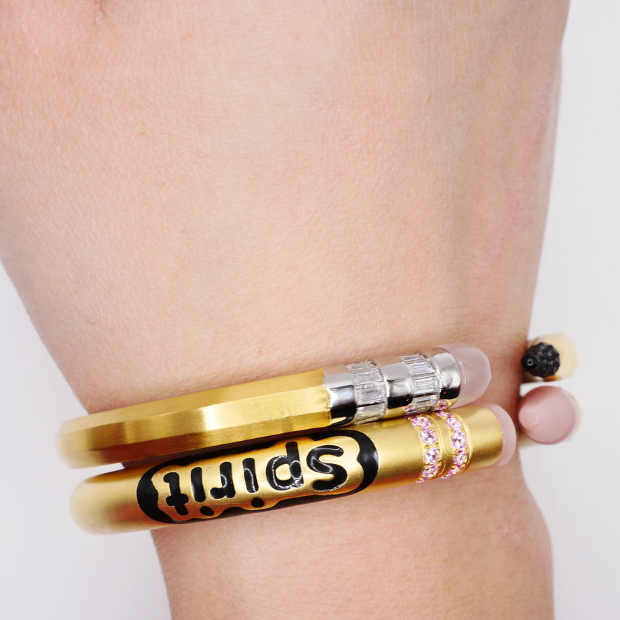 Customizable Crayon Bracelet in 18K Gold Filled with Pink Coral and Pink Moissanites | Nadine Ghosn style | Drake jewelry | Justin Bieber jewelry | Beyonce jewelry | novelty fun fine jewelry | by Disco Marshmallow