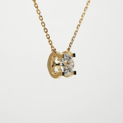 Round Lab Diamond or Moissanite Floating Necklace, 18K Gold, view 2