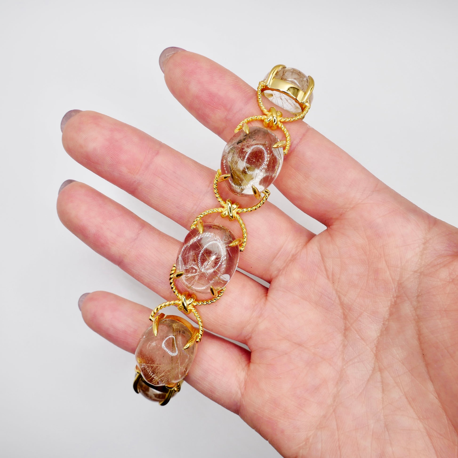 Pebble Cabochon Sicilian Rutilated Quartz Rope Bracelet, view 5