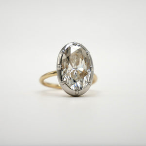 Georgian Victorian Oval Moissanite and Platinum Button Back Collet Ring