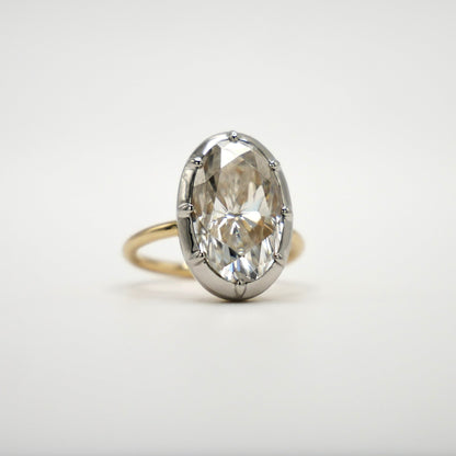 Georgian Victorian Oval Moissanite and Platinum Button Back Collet Ring