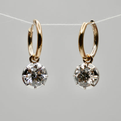 Custom Round Georgian Victorian Earrings, Lab Diamond or Moissanite, view 2