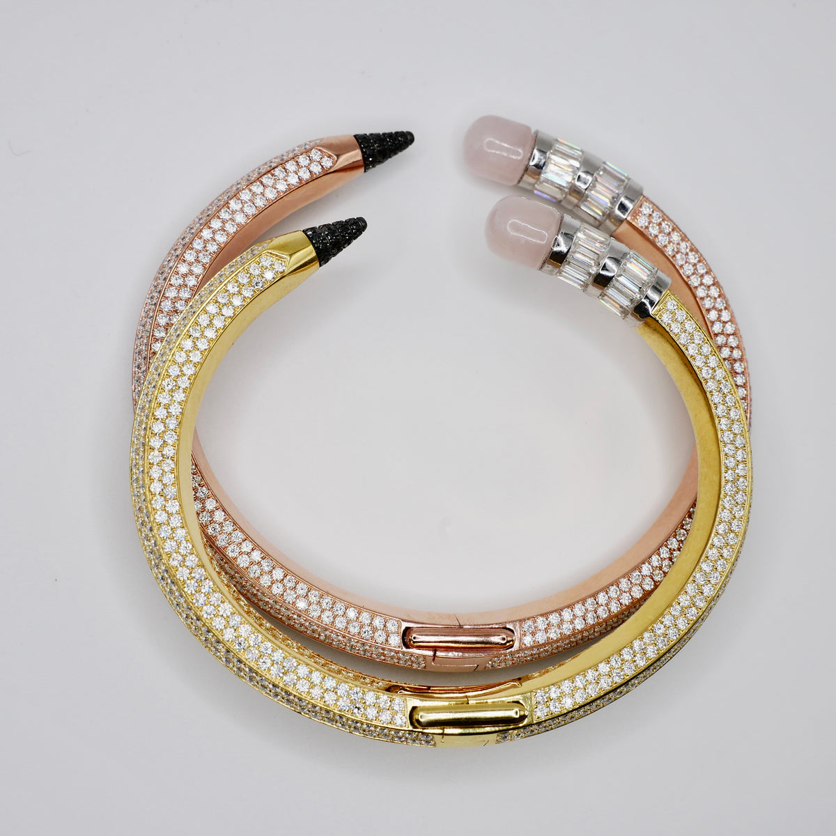Pave Pencil Bangle with Moissanite and Pink Nephrite