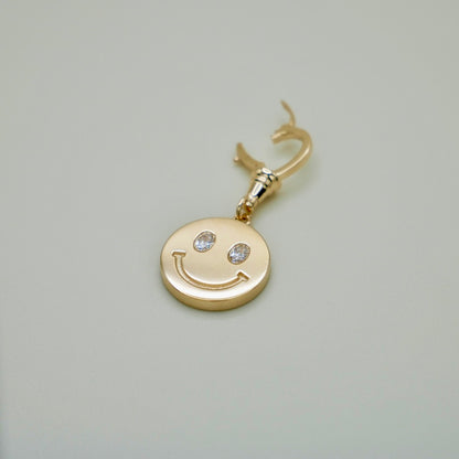 Happy Face Pendant with Lab Diamonds or Moissanites, 14K Gold, view 3