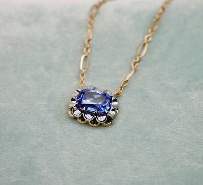 Elongated Cushion Lab Grown Sapphire Gold Trombone Chain Necklace, 18K Gold, view 5