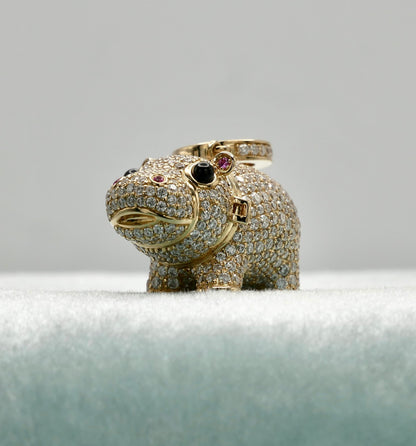 Baby Hippo Locket Pendant, Yellow Gold, view 5