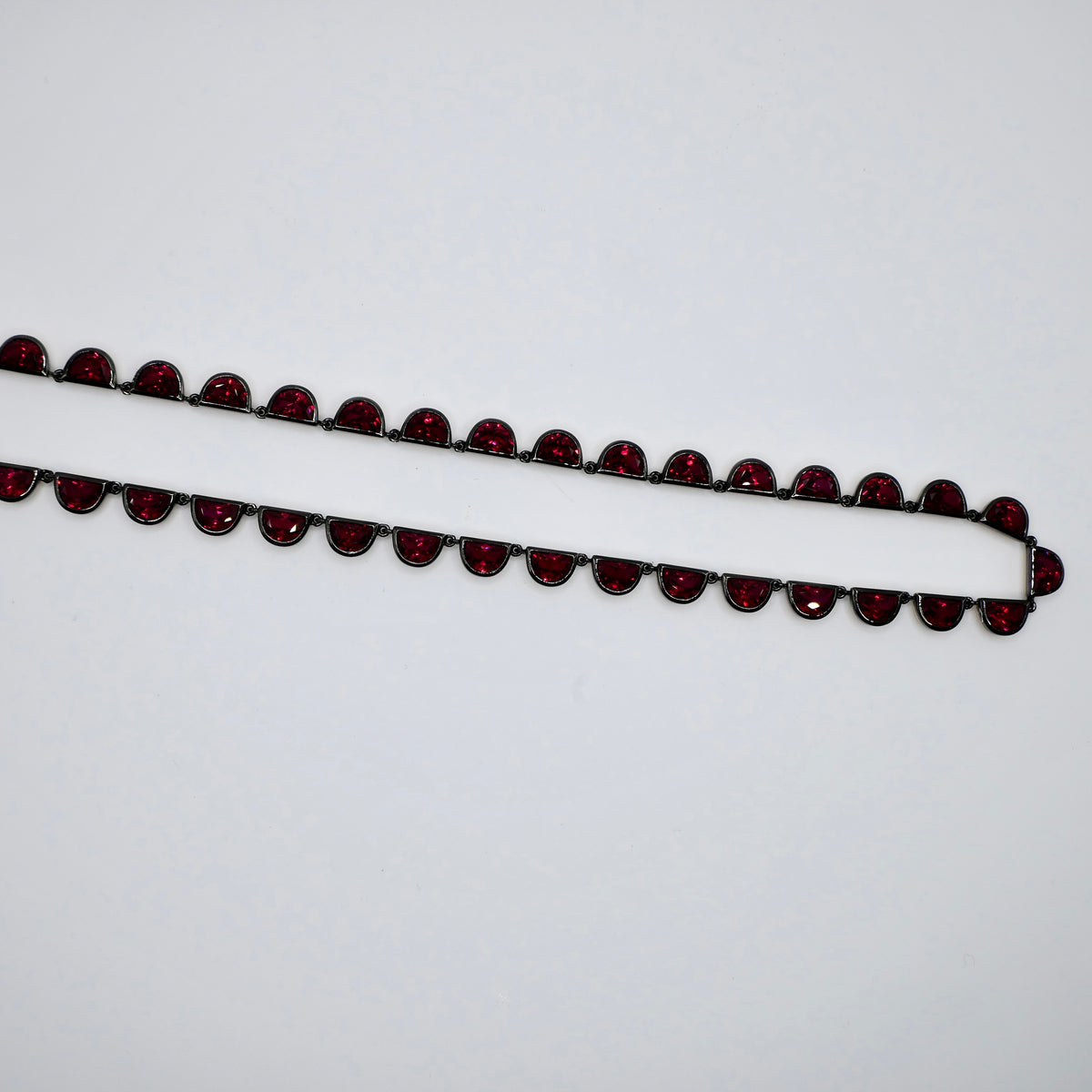 Georgian Victorian Riviere Scalloped Half Moon Collet Ruby Tennis Necklace