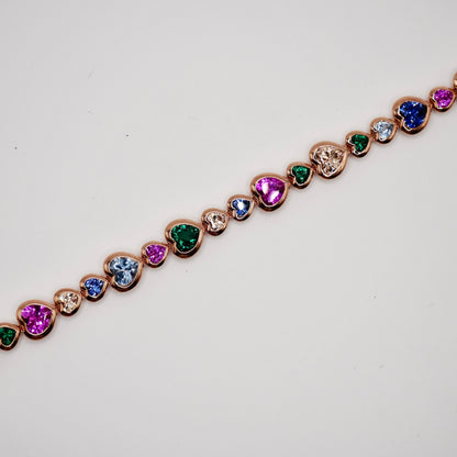 Rainbow Heart Tennis Bracelet in 18K Gold Filled or 14K/18K Solid Gold, view 6