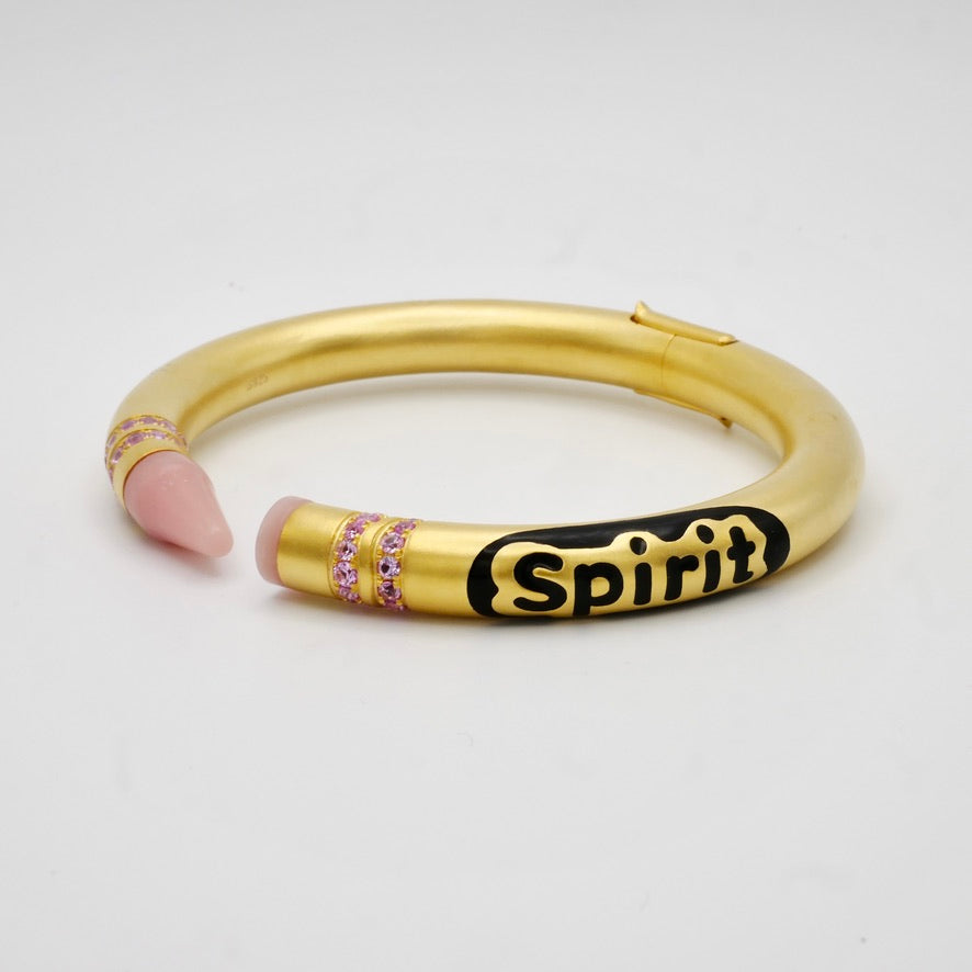 Customizable Crayon Bracelet in 18K Gold Filled with Pink Coral and Pink Moissanites | Nadine Ghosn style | Drake jewelry | Justin Bieber jewelry | Beyonce jewelry | novelty fun fine jewelry | by Disco Marshmallow