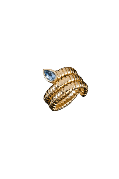 Tubogas Serpenti Snake Ring with Peridot, 18K Gold, view 4