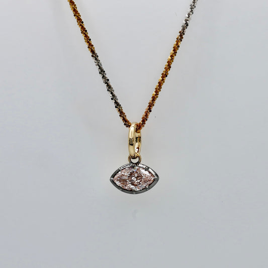 1.5ct Pink Marquise Lab Diamond Pendant in Georgian Collet, 18K Yellow and Blackened Gold