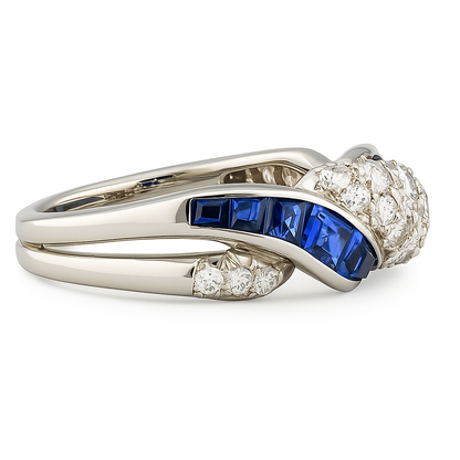 Platinum Lab Diamonds and Caliber Cut Sapphire Twist Ring, view 3