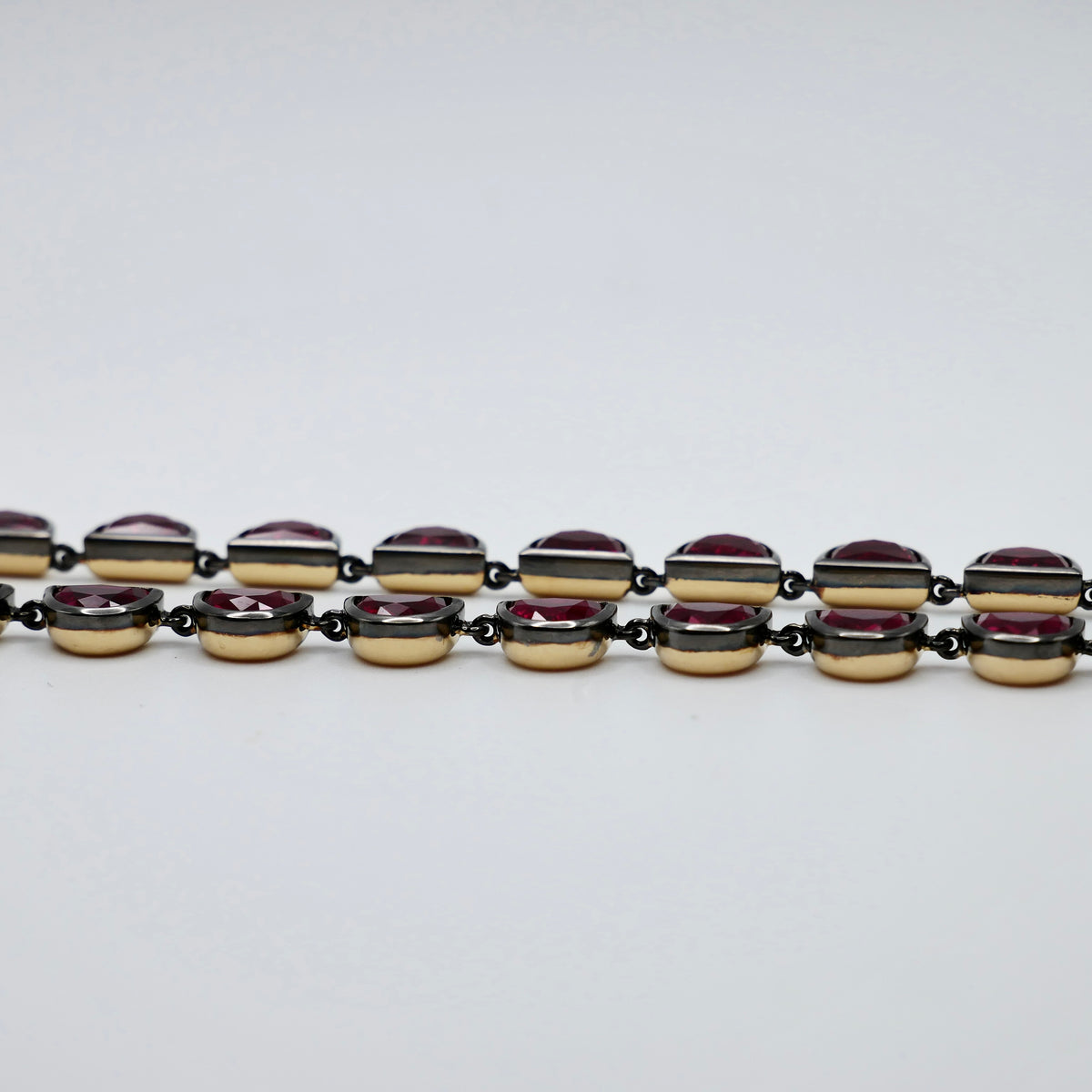 Georgian Victorian Riviere Scalloped Half Moon Collet Ruby Tennis Necklace