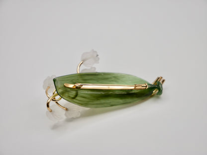 Rock Crystal, Diamond, Nephrite and Gold Lily of the Valley Brooch, 18K Gold, view 6