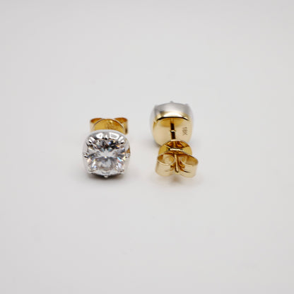 Georgian Victorian Cushion Cut Moissanite Stud Earrings, 18K Gold, view 2