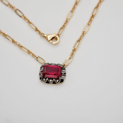 Lab Ruby Gold Trombone Chain Necklace, 18K Gold, view 5