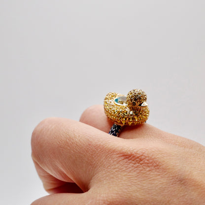 Aquamarine with Blue Sapphires Duckie Ring, 18K Gold