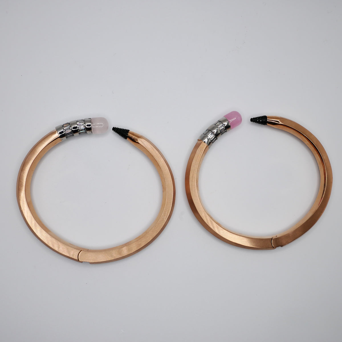 Pencil Bangle with Moissanite and Pink Nephrite, 18K Gold Filled, Ready to Ship