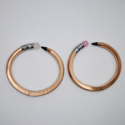 Pencil Bangle with Moissanite and Pink Nephrite, 18K Gold Filled, Ready to Ship