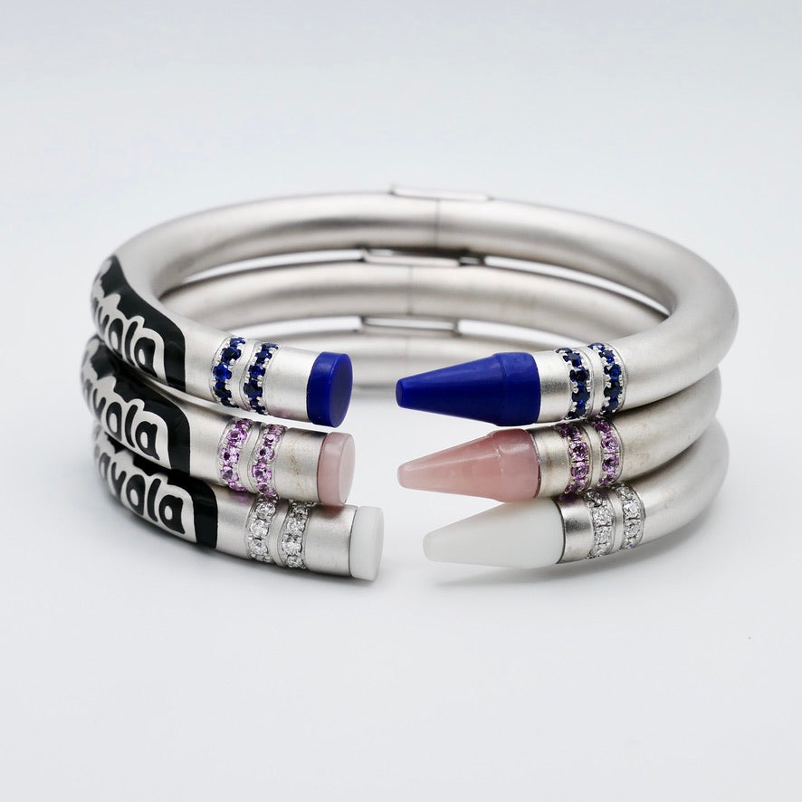 Customizable Crayon Bracelet with Blue Lapis and Blue Moissanites