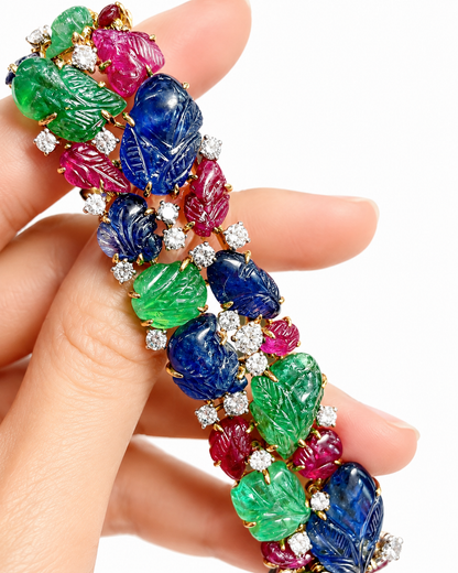 Tutti Frutti Bracelet — Carved Lab-Grown Emerald, 18K Gold, view 2