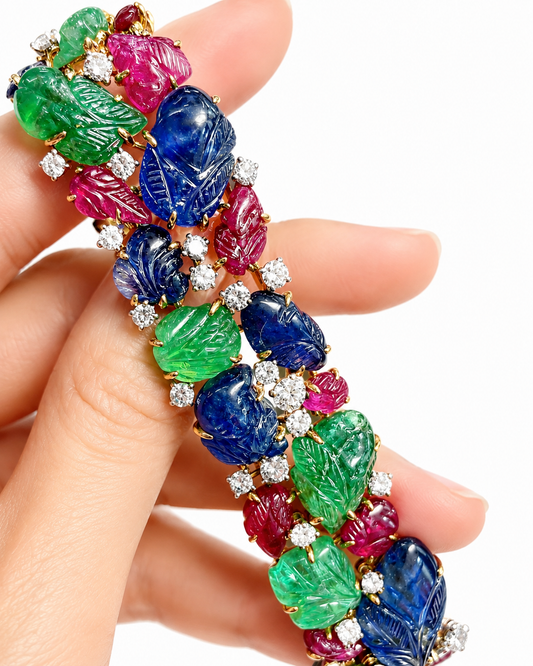 Tutti Frutti Bracelet — Carved Lab-Grown Emerald, 18K Gold, view 2