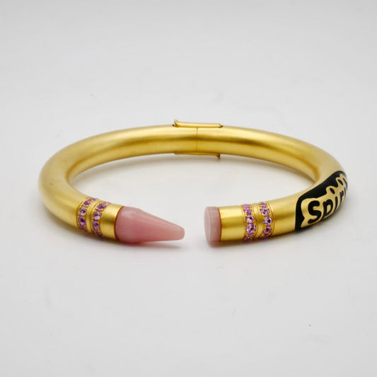 Customizable Crayon Bracelet in 18K Gold Filled with Pink Coral and Pink Moissanites | Nadine Ghosn style | Drake jewelry | Justin Bieber jewelry | Beyonce jewelry | novelty fun fine jewelry | by Disco Marshmallow
