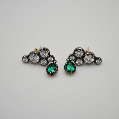 Georgian Victorian Climbing Collet Emerald and Moissanite Stud Earrings, view 5