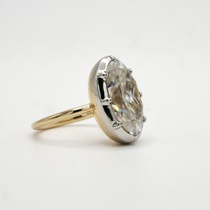 Georgian Victorian Oval Moissanite and Platinum Button Back Collet Ring, view 4