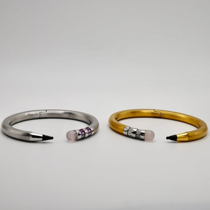 Pencil Bangle with Moissanite and Pink Nephrite, 18K Gold Filled, view 6