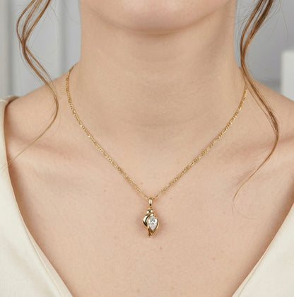 Lab Diamond Conch Shell Pendant, 18K Gold, view 11