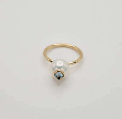 Pearl and Aquamarine Ring, 14K Gold, view 4