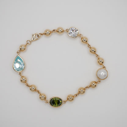 Mixed Gemstone Ball Chain Bracelet, 14K Gold, view 3